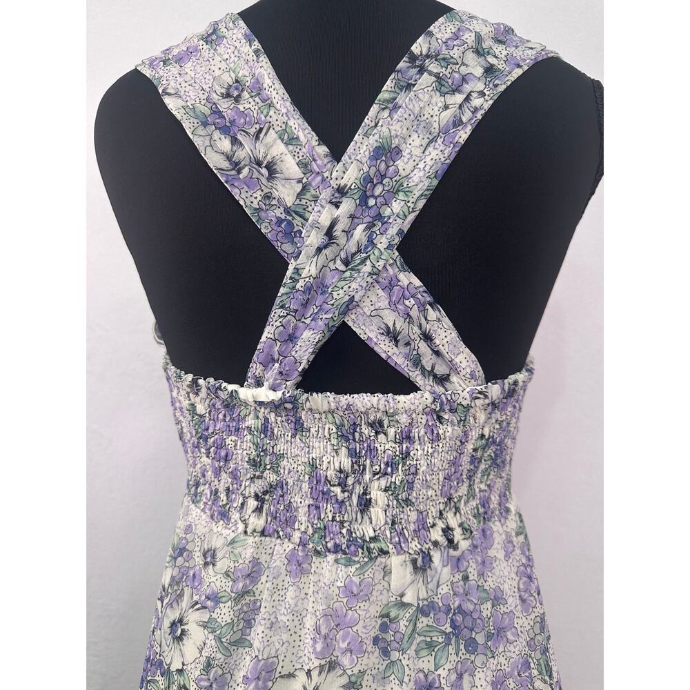 31 Sons de Mode Lavender Floral Ruffle Maxi Dress Sleeveless Cross Back 38/Small - Picture 5 of 10